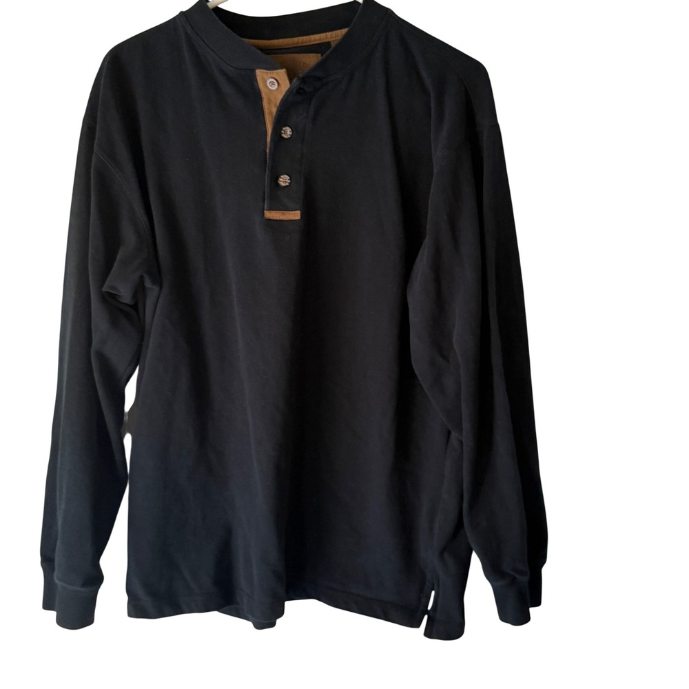 Ridge Rider Mens Black Long Sleeve Henley Button Up Work Shirt Size M Casual‎